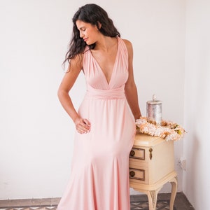 Lange Pulver rosa Brautjungernkleid, lange weichen rosa vielseitig Kleid, langes Kleid mit Rücken gekreuzt, hell rosa Maxi Kleid, rosé rosa Bild 6