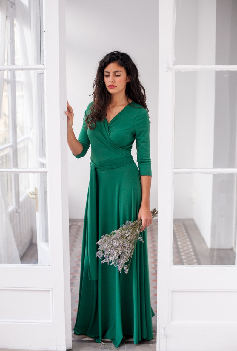 Green convertible bridesmaid dress, cowl neck convertible dress, green maxi dress, green long dress, emerald green wrap dress, green dress image 5