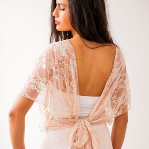 Romantic lace wrap top, detachable lace straps, wedding rose gold cover-up, versatile lace top, open back ivory lace cover up, wedding top