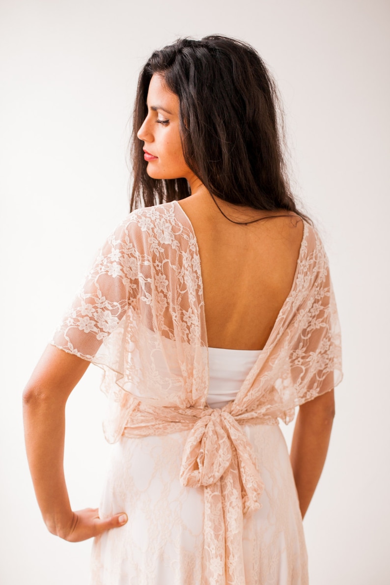 Romantic lace wrap top wedding top open back ivory lace cover up wedding rose gold cover-up detachable lace straps versatile lace top