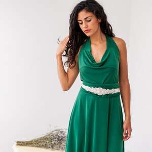 Green convertible bridesmaid dress, cowl neck convertible dress, green maxi dress, green long dress, emerald green wrap dress, green dress image 3