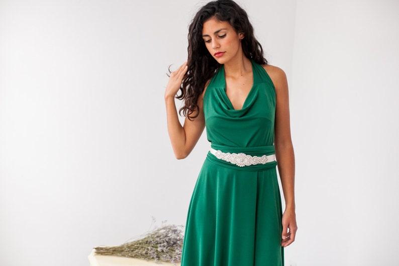 Green convertible bridesmaid dress, cowl neck convertible dress, green maxi dress, green long dress, emerald green wrap dress, green dress image 3
