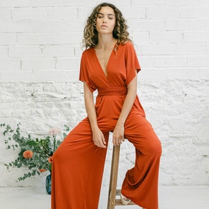 Macacão elegante para madrinhas, macacão sexy Rust, traje para festa de casamento