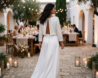 Ivory Bridal Skirt with Button Detail | Satin Wedding Skirt