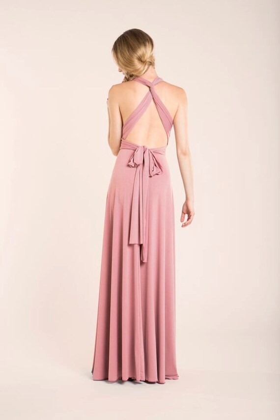 blush pink maxi bridesmaid dress