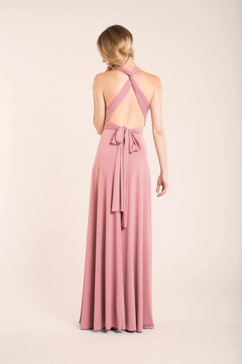 Lange Pulver rosa Brautjungernkleid, lange weichen rosa vielseitig Kleid, langes Kleid mit Rücken gekreuzt, hell rosa Maxi Kleid, rosé rosa Bild 2