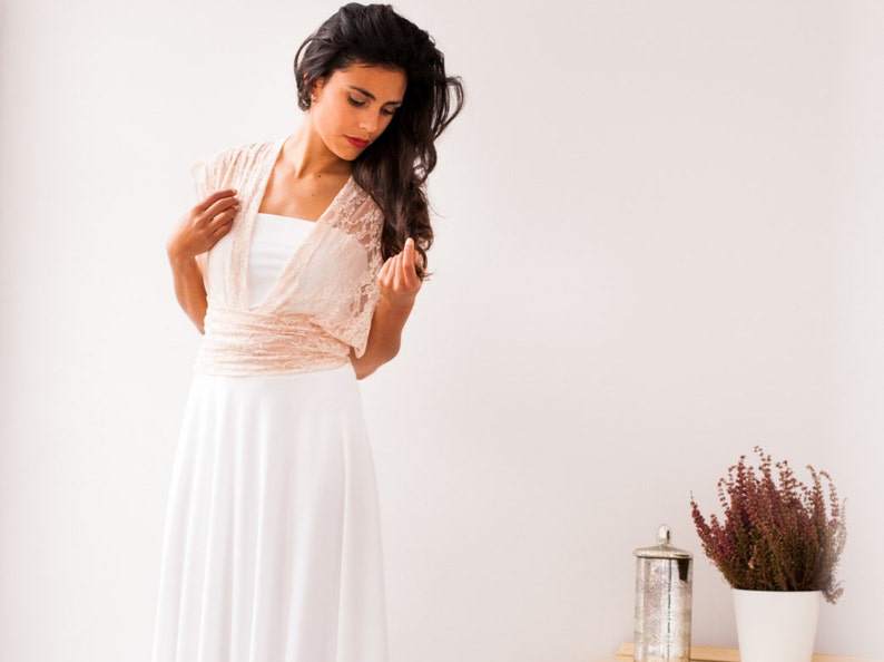 Romantic lace wrap top wedding top open back ivory lace cover up wedding rose gold cover-up detachable lace straps versatile lace top