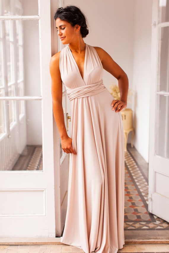 Bridesmaid Long Dress Beige Bridesmaids ...