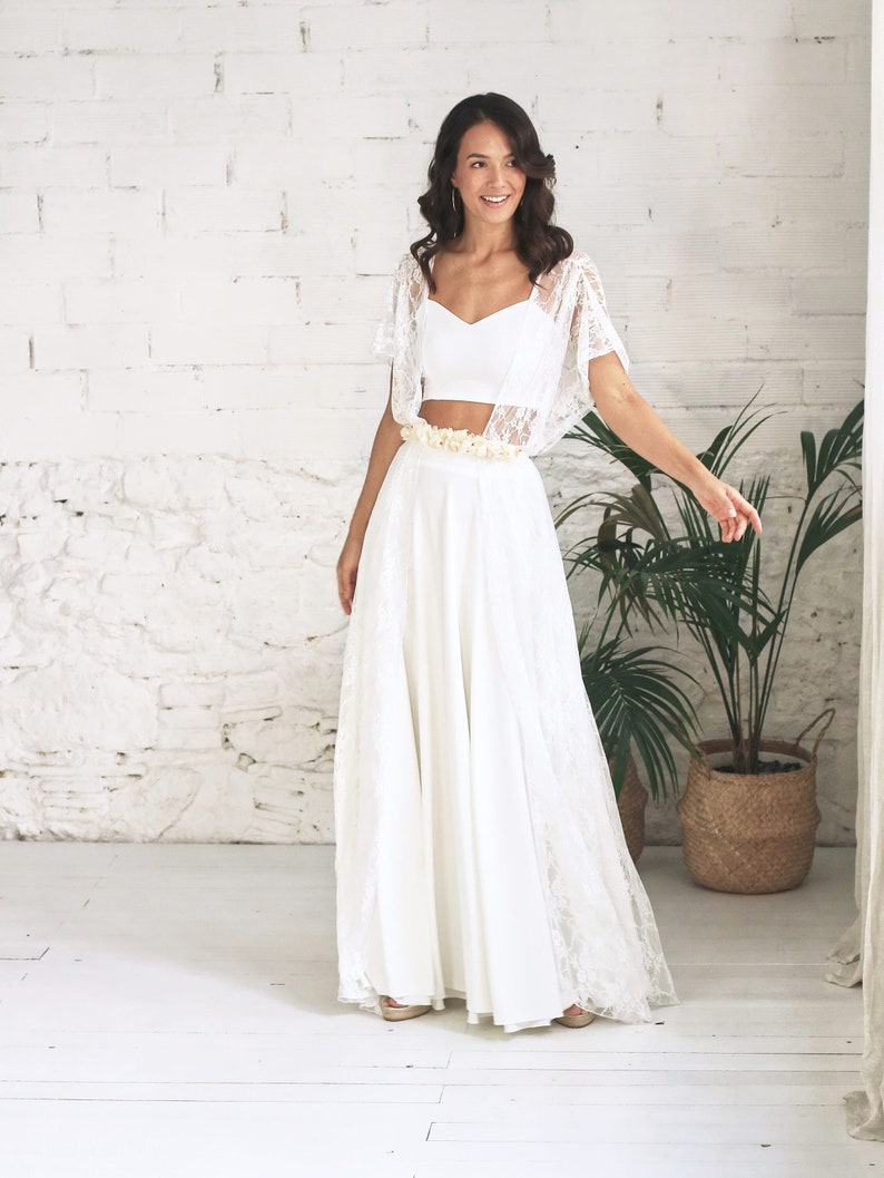 Boho Lace Weeding Dress Greek Style Ivory Lace Separates Dress image 1