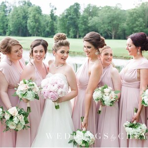 Short rose quartz bridesmaid dress, short pink dress, light pink infinity dress, infinity dress, short pink bridesmaid dress image 5