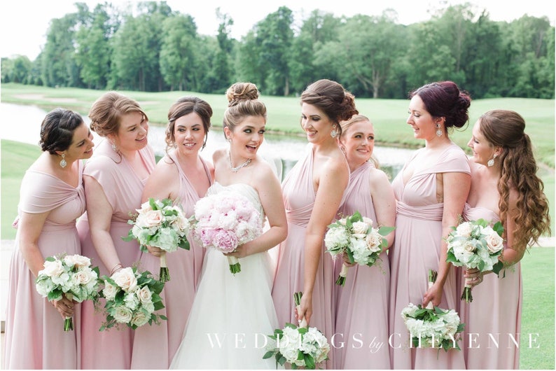 Short rose quartz bridesmaid dress, short pink dress, light pink infinity dress, infinity dress, short pink bridesmaid dress image 5