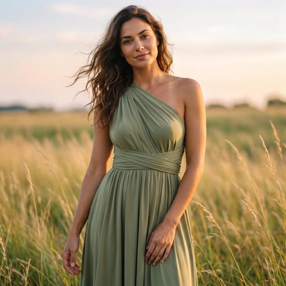 Moss Green Infinity Bridesmaid Dress Convertible Maxi Dress for Weddings | Multiway Long Dress for Bridesmaids | Satin Jersey Event Dress