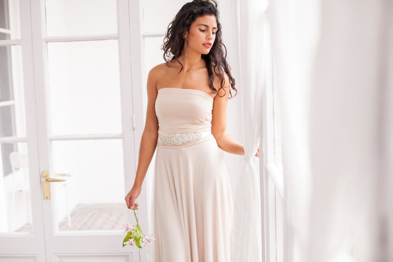 Ready-to-ship tulle wedding dress, champagne wedding dress with tulle skirt, convertible long ivory tulle wedding dress, convertible dress image 3