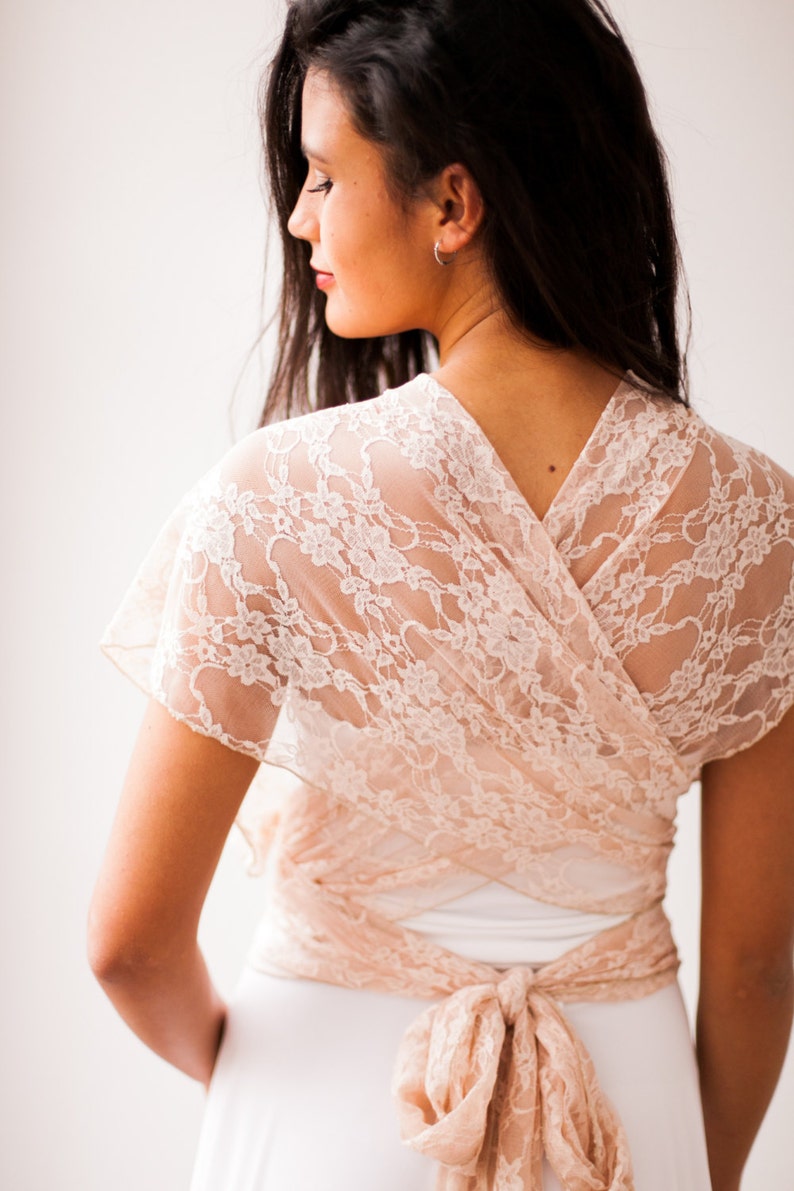 Romantic lace wrap top wedding top open back ivory lace cover up wedding rose gold cover-up detachable lace straps versatile lace top