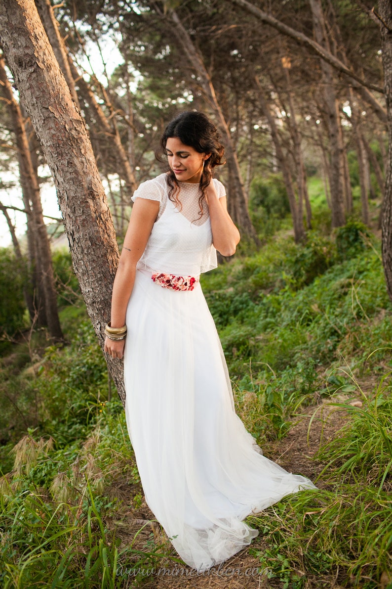 Top and Skirt Wedding Dress Flowing Tulle Wedding Dress Cap - Etsy Top and Skirt Wedding Dress Flowing Tulle Wedding Dress Cap - Etsy