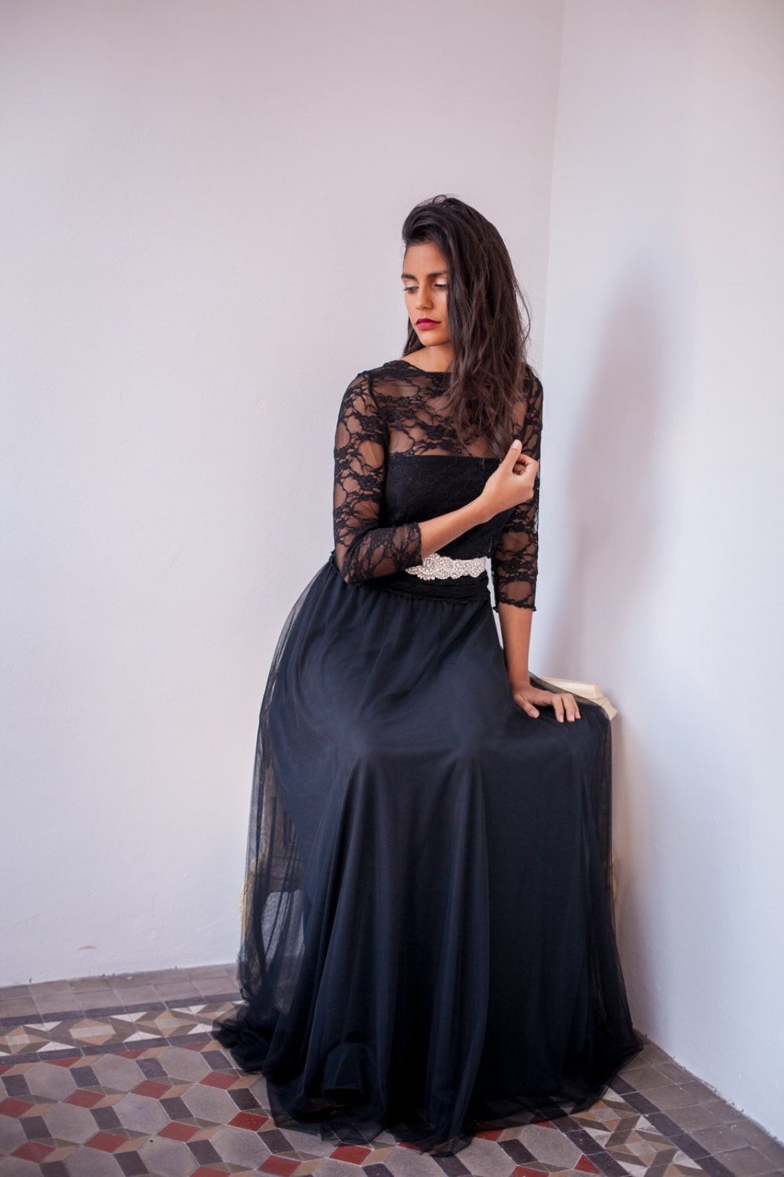 BLACK TULLE LAYERED LONG SKIRT main image 1