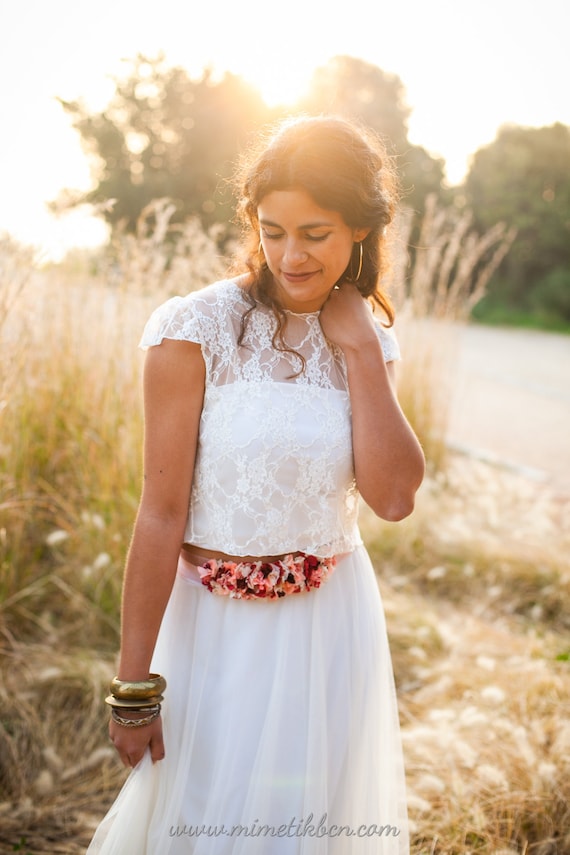 White Lace Wedding Dress, Two Piece Wedding Gown, Lace Bridal Gown, Long  White Wedding Dress, Boho Bridal Gown, Rustic Wedding Separates - Etsy