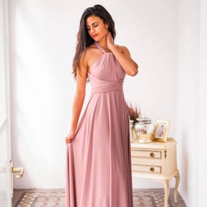 Lange Pulver rosa Brautjungernkleid, lange weichen rosa vielseitig Kleid, langes Kleid mit Rücken gekreuzt, hell rosa Maxi Kleid, rosé rosa Bild 5