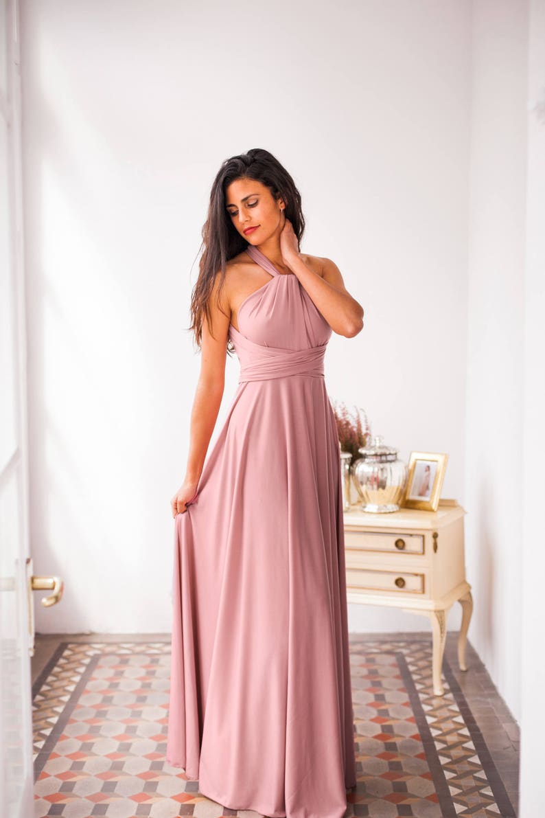 Lange Pulver rosa Brautjungernkleid, lange weichen rosa vielseitig Kleid, langes Kleid mit Rücken gekreuzt, hell rosa Maxi Kleid, rosé rosa Bild 5