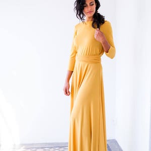 Long mustard dress with sleeves long evening new year's eve dress mustard yellow dress, mustard long sleeve dress, long wrap dress image 3