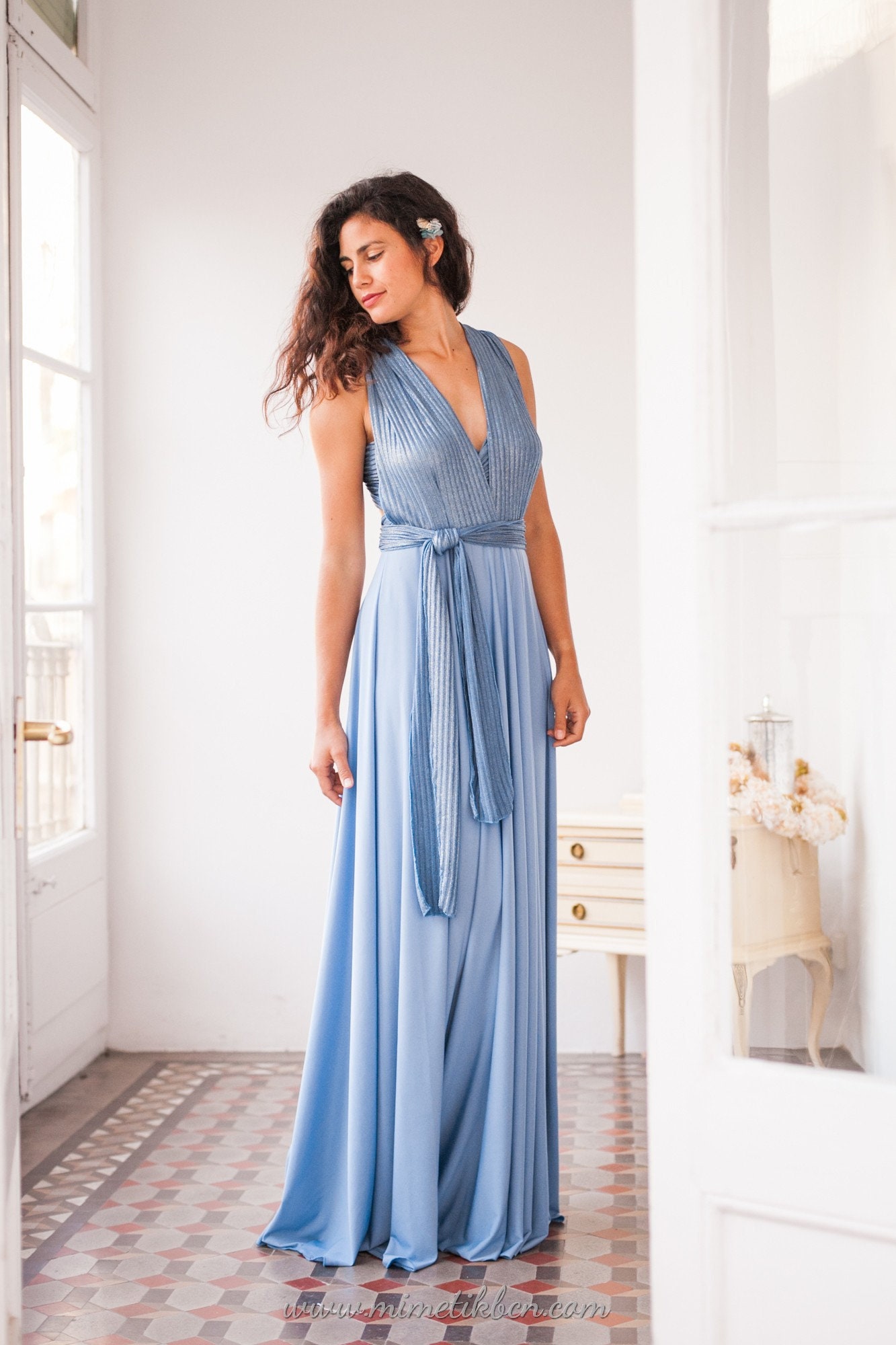 Baby Blue Prom Dress Wrap Shiny Light Blue Long Evening Dress Blue Infinity Dresses Elegant Evening Gown Etsy Canada