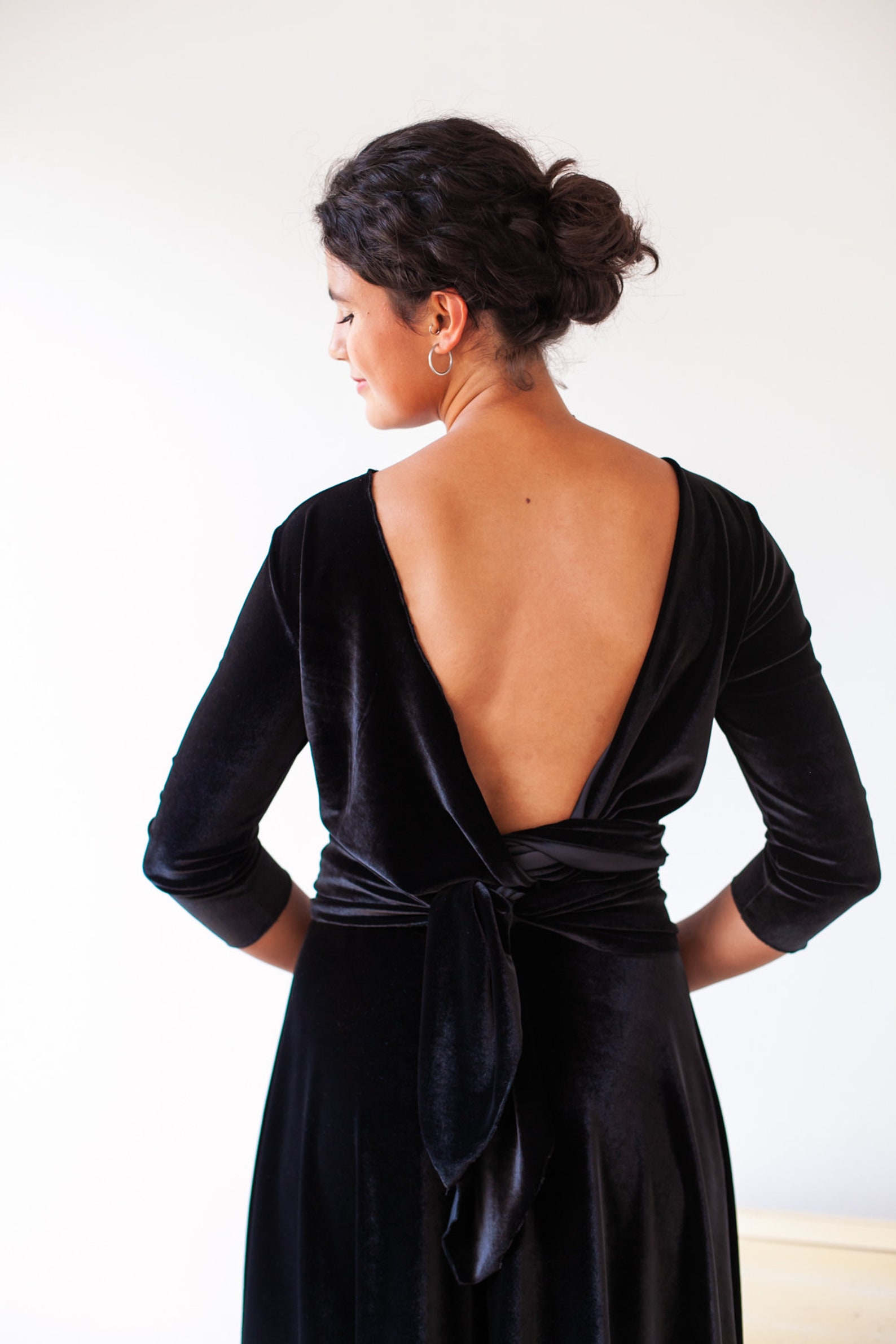 Modest Velvet Long Sleeve Black Evening Dress With Detachable Etsy