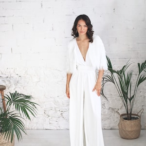 Boho Convertible Jumpsuit with wedding Jacket , Glam Wedding Attire