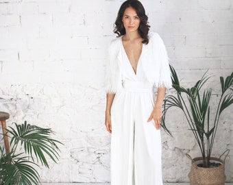 Boho Convertible Jumpsuit with our Fur Jacket Yeti Glam- Glam Wedding Attire