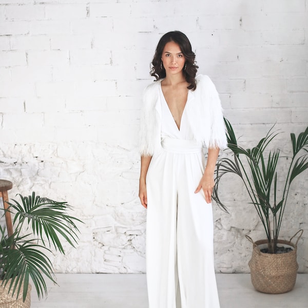 Boho Convertible Jumpsuit with our Fur Jacket Yeti Glam- Glam Wedding Attire