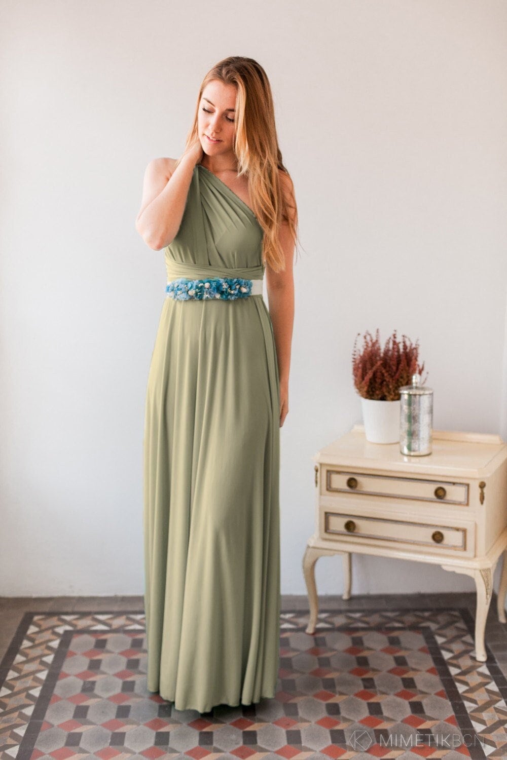 moss green infinity dress Moss Green Infinity Bridesmaid Dress, Convertible Slit Gown