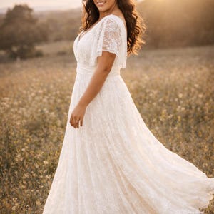 Boho Two Piece Wedding Dress | Lace Overlay Bridal Gown | Minimalist Wedding Dress | Beach Wedding Dress | Bohemian Bride Dress image 6
