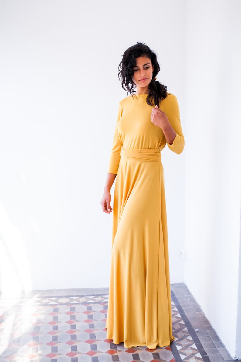 Long sleeve maxi dress, maxi dress, long sleeve dress, mustard evening dress, buttercup bridesmaid dresses long sleeve maxi dress bridesmaid image 2