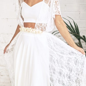 Boho Lace Weeding Dress Greek Style Ivory Lace Separates Dress image 2