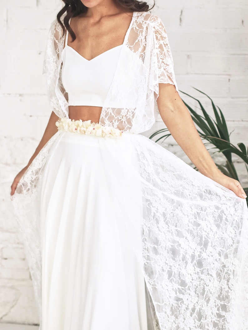 Boho Lace Weeding Dress Greek Style Ivory Lace Separates Dress image 2