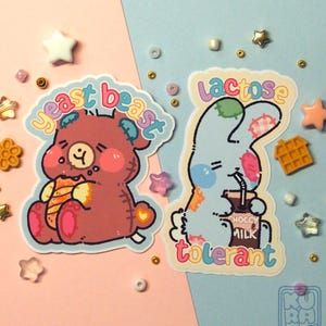 Kopi e Chao - Stickers - "Lactose Tolerant" & "Yeast Beast" // sticker meme, regali coppie, regali amici, orsetto e coniglio carini