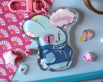 コピ・ザ・バン - 「フェロニー」両面エポキシキーホルダー // かわいいチャーム、オリジナルアート、うさぎ、おかしなうさぎ、オリジナルアート