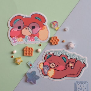 Chao the Bear Stickers 2 // cute pastel sticker, bujo, mood, i'm fine, anxiety, fanfiction, i love reading smut, adesivi orsetto