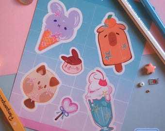 スイートスナッキーズ！ - ステッカーシート // かわいいアイスクリーム、シャーベット、甘くてかわいい動物たち