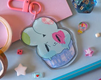 Kopi the Bun - 「Cool AF」両面エポキシキーホルダー // かわいいチャーム、オリジナルアート、ウサギ、おどけたウサギ、オリジナルアート