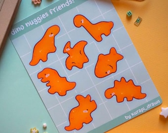 Amis Dino Nuggies ! - Feuille d'autocollants // pépites rigolotes, mèmes dinosaures, animaux mignons, dinosaures, autocollants pépites de poulet