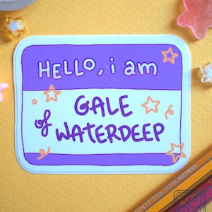 Sticker porte-nom BG3 Gale - « Hello, I'm Gale of Waterdeep »// Sticker meme BG 3, sticker drôle, mdn, sticker porte-nom