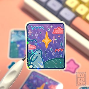 One More Light - Sticker coniglietto olografico // adesivo olografico, animali carini
