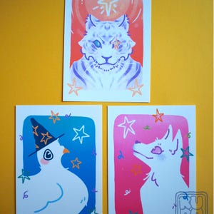 A6 Stamper Artistiche Originali // piccione mago, tigre stregone, volpe astrologo