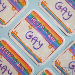 Hello I am Gay - Name Tag Sticker // queer, lgbt, meme sticker