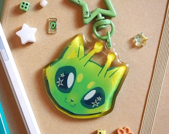 Chaveiro de gato Alien Kitty: pingente de acrílico gradiente de dupla face