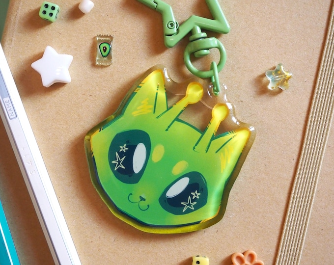Alien Kitty Cat Keychain: Double Sided Gradient Acrylic Charm