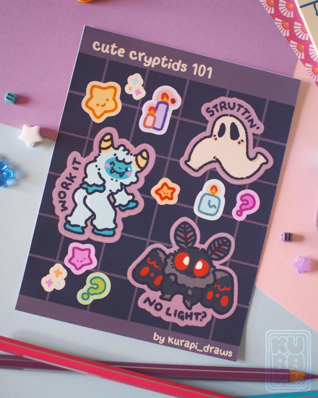 Arp Sticker Cryptids 101 Sticker Sheet // Cute Creatures, Yeti, Mothman, Fresno ...
