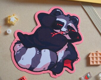 Imán de vampiro mapache travieso, animal chibi adorable, decoración espeluznante para el refrigerador de Halloween