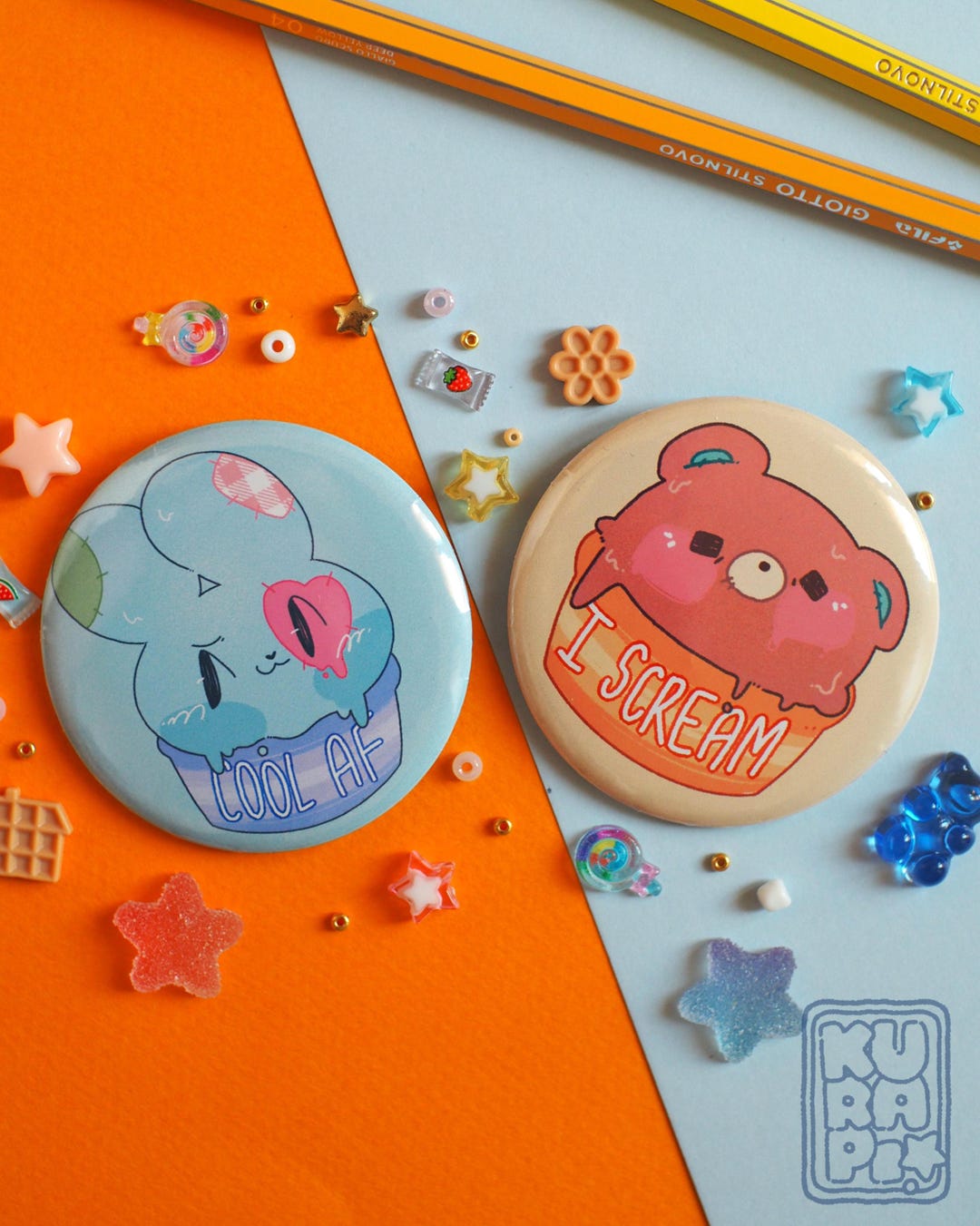 Kopi and Chao Button Pins - Cool AF & I Scream // Cute Pastel Pins ...