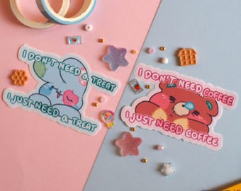コピ＆チャオ ステッカー - 「おやつが欲しいだけ」「コーヒーが欲しいだけ」 // かわいいパステルステッカー、ウサギステッカー、クマステッカー、カップルステッカー、ムードステッカー